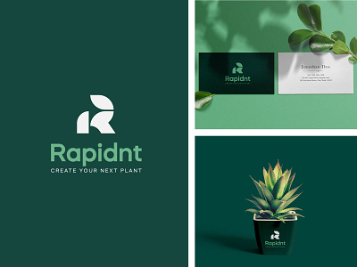 Rapidnt logo branding custom logo green icon logo logo mark plant plantlogo r logo tree