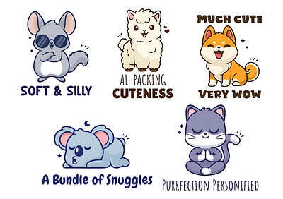 5 cute designs cartoon cat cute dog kawai sheep