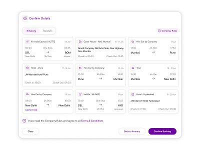 Book Itinerary Confirmation Modal confirmation design minimal modal ui website