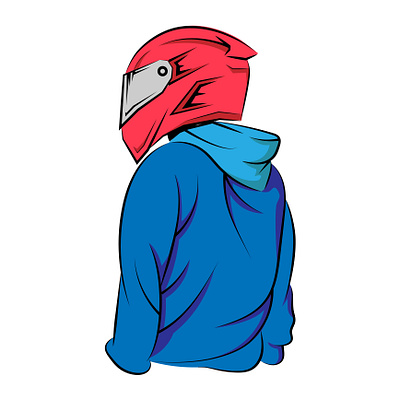 Helmet and Jacket Illustration Design (Red and Blue) blue graphic design helmets and jackets illustration red
