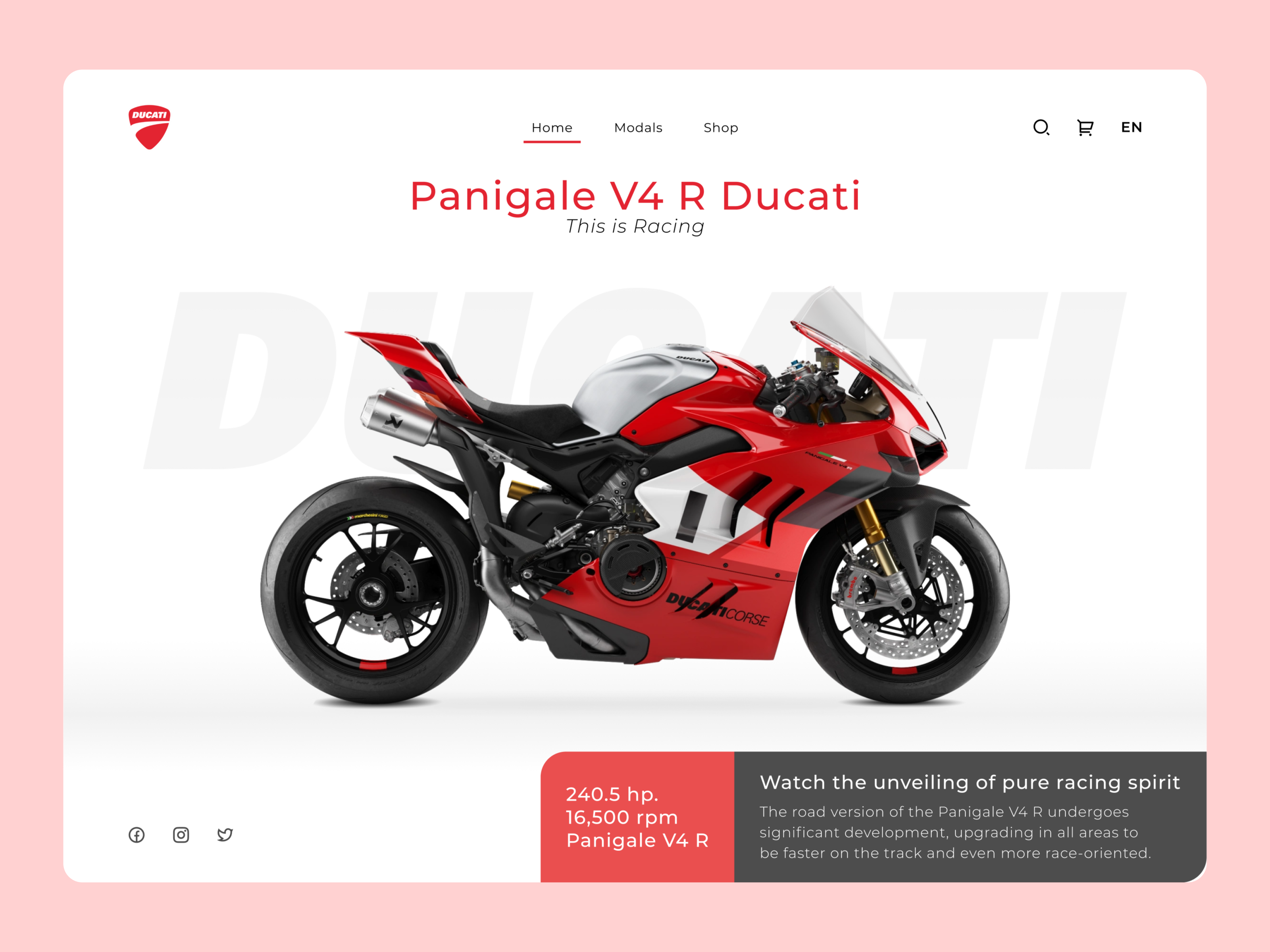 PanigaleV4 R Ducati This is Racing analytics bikes booking branding design ducati figma product showcase ui ux