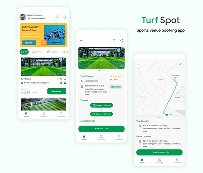 Turf Spot (Sports venue booking app) branding figma product design ui ux