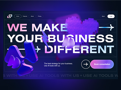 AI for business landing page design 3d daily homepage landing page neon colors ui web webdesign website