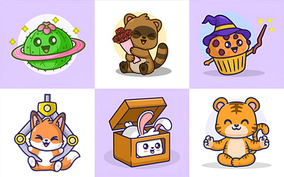 set cute mascot animation branding cartoon cute design graphic design illustration kawaii logo