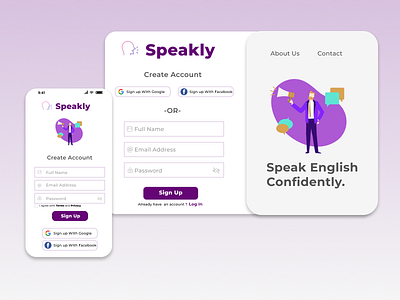 Sign Up Page - Speakly appdesign dailyui dailyuichallenge design figma mobileapp ui uidesign