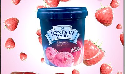 London Dairy - Strawberry Ice Cream 3D Animation 3d animation ad design animation content creation dubai graphic design ice cream animation instagram reels london dairy motion design product photography studio photography