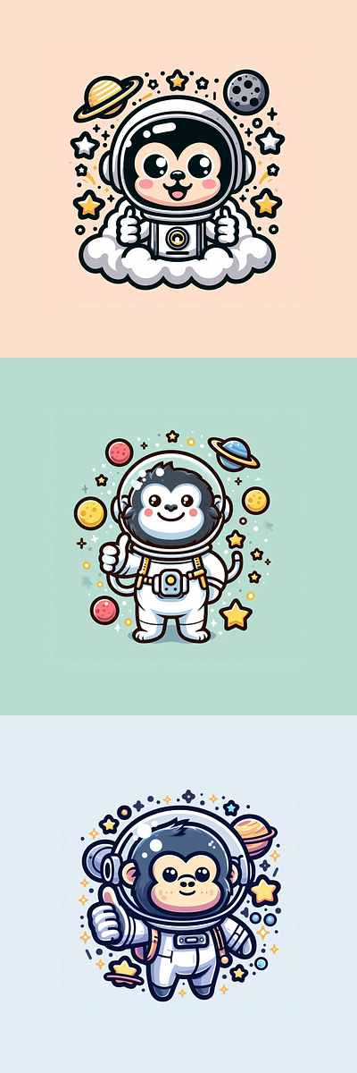 monkey astronaut animation branding cartoon cute illustration kawaii monkey tshirt