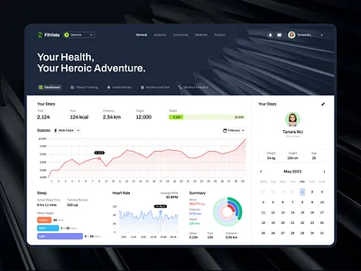 Health Tracker Dashboard activities dashboard fitness health tracker heart rate metrics record sleep sleep tracking statistic stats step steps summary tracker uiux walk steps workout