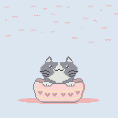 Cat in bowl cat illustration pixel art