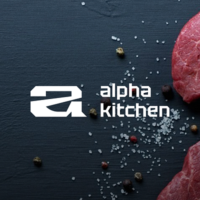 Logo concept for the Alpha Kitchen meat restaurant branding graphic design logo