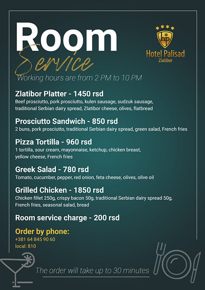 Menu-room service drinkscard food graphic design menu photoshopdesign posterdesign roomservice