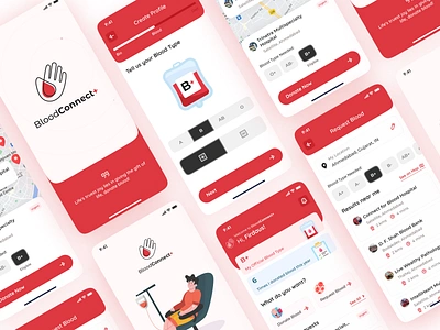 BloodConnect+ : Blood donation app blood blood group design donation history illustration medical mobile app design red uiux