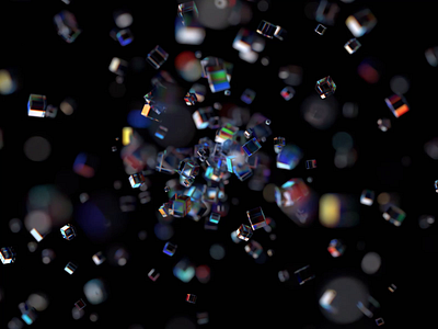 Abstract animation. Loop 3d abstract animation background black blender blocks branding colorful cover cubes data design futuristic glass iridescent loop particles render technology