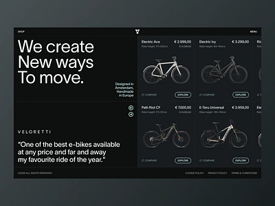 Ebike Shop - Ecommerce Website black clean cycle cycling ebike ecommerce electric grid hero marketplace product roadbike shop startup store travel ui ux webdesign website