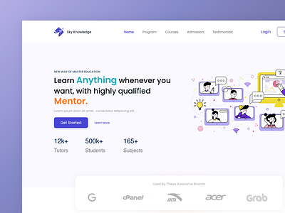 Sky Knowledge Online Learning Platform - Landing Page UI clean edtech elearning landing page landing page ui learn skill learning mentor modern design online class online courses online education online learning student teacher tutors ui website website design website ui