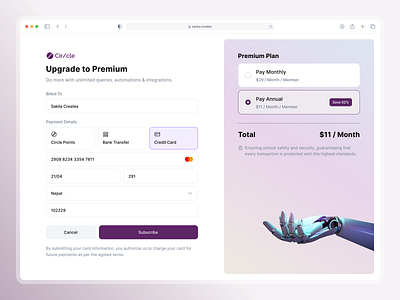 Upgrade to Premium / Plans & Billing ai product billing branding creates design inspiration desktop illustration integration onboarding payment premium price plans pricing saas product sakila ui design ui inspiration upgrade ux design web app