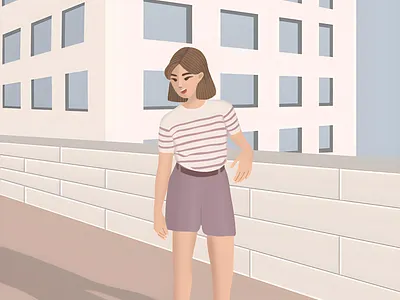 Afternoon glow and a runner's flow🏃🏻‍♀️ afternoon art branding building design digital art digital illustration girl graphic design illustration jogging procreate run running shadows shirt shirts short hair woman