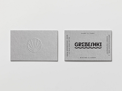 Grebeshki Restaurant Branding alexeymalina business cards horeca design hospitality identity letterpress malina branding restaurant branding restaurant logo shell symbol