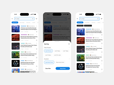 News app search filter feature app bottomsheet design filter filterdesign mobileapp mobileui newsapp productdesign ui uidesign ux webdesign