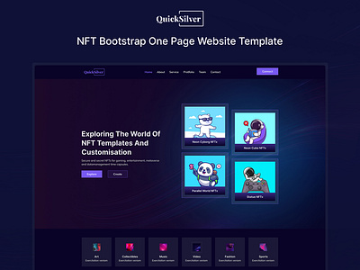 QuickSilver – NFT Bootstrap One Page Website Template bootstrap bootstrap template css3 design designtocodes html responsive template nft nft templates nft website template one page personal portfolio quicksilver quicksilver website template