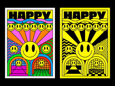 Cool Happy Groovy Poster 90s abstract art colorful cool design emoji funky groovy happy hippie illustration placard positive print psychedelic retro smile trendy y2k
