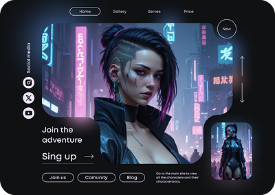 Game landing page ai black theme cyberpunk figma neon ui web design