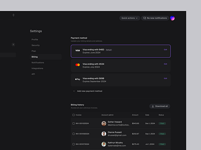 PolyMath - Payment settings design figma payment payment settings product design settings ui