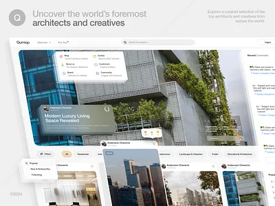 Qumiqo - Architecture Website Design architechture architect architecture building catalog interior landing page minimal platform portal posts property real estate saas social ui ux web app web design web platform website