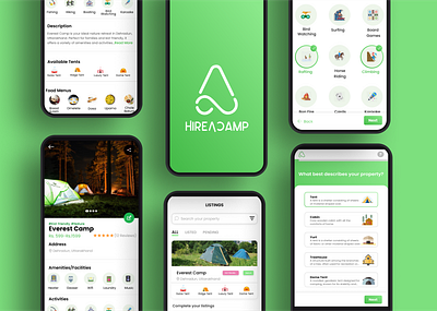 Hireacamp Host App airbnb button camping dribble green hireacamp listings mobile nature property redesign trek ui