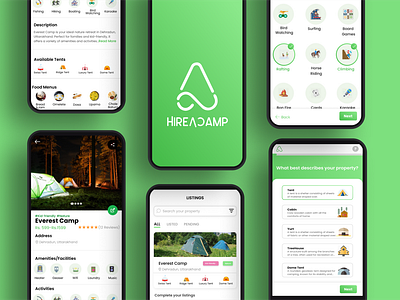 Hireacamp Host App airbnb button camping dribble green hireacamp listings mobile nature property redesign trek ui