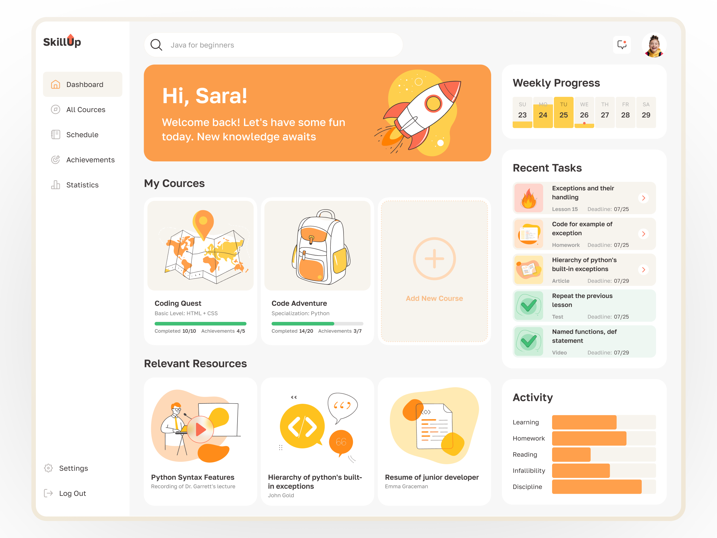 Learning Dashboard (edTech) courses dashboard edtech edtech dashboard edu education educational platform elearning learning platform online education online learning online school school ui ui ux design ux