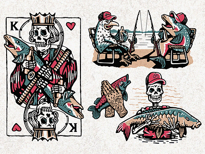 Prints for fishermen fish fisher fishing illustration king nimartsok seagull skeleton skull vector