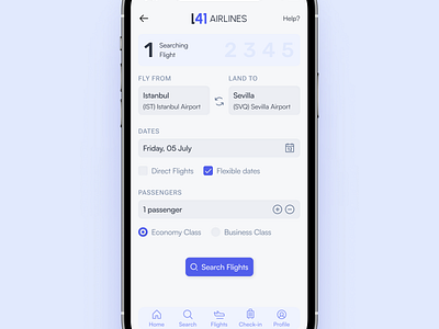 Searching Flights UI - L41 Airlines button checkbox figma mobile mobile ui radio step indicator text input ui