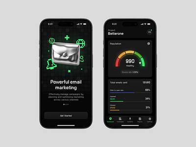 Email Marketing Mobile App 3d app charts dark darkui dashboard email fintech illustration mobile stats ui