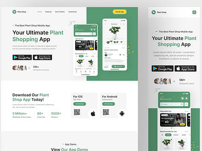 Plant Shop App Landing Page UIUX Design | Figma | Landing Page app app design app landing page design designs desugber figma food recipe app landing page landing page responsive website ui uiux design usa user interface ux web design web designs web ui website website ui design