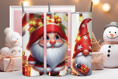 3D Christmas Gnome Tumbler Wrap 20oz skinny tumbler