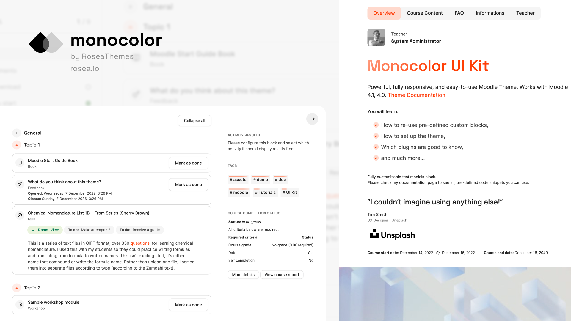 monocolor - moodle theme edu lms minimal moodle simple theme