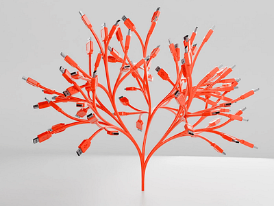 The Wired Garden: A USB Tree 3d animation b2b black blender branding c4d cg cgi design logo motion motion graphics orange tree ui ux web webdesign white