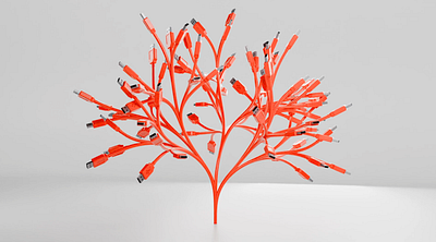 The Wired Garden: A USB Tree 3d animation b2b black blender branding c4d cg cgi design logo motion motion graphics orange tree ui ux web webdesign white