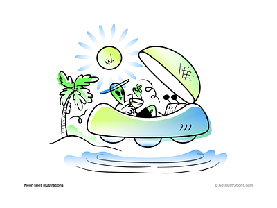 Alien on vacation illustration alien branding custom illustration design doodle flat getillustrations gradient illustration hand drawn holiday illustration island outline playoff summer travel vacation vector vector illustration wacom