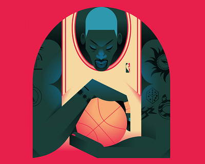 Dennis ball balling basket basketball character colors flat hair illustration legend minimal nba sport tattoo