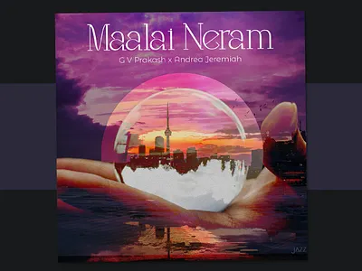 Music Cover Art #4 cityscape discography dreamy evening music music packaging photoshop purple reflections snow snowglobe song storm clouds sunset tamil