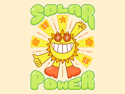 SOLAR POWER ☀️✊ 60s character character design happy illustration joy procreate rays retro sketch solar solar energy solar power star summer sun sunshine type typography vector