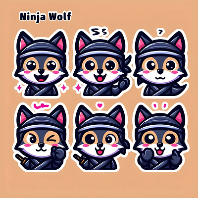 ninja wolf animation branding cartoon cute design illustration kawaii tshirt wolf
