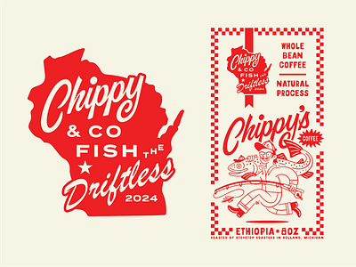 Chippy & Co Fish the Driftless badge branding chippy coffee fish logo nature packaging script trout wisconsin