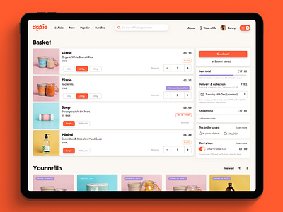 Dizzie - Basket design app basket branding design e commerce graphic design illustration interface logo product typography ui ux vector website