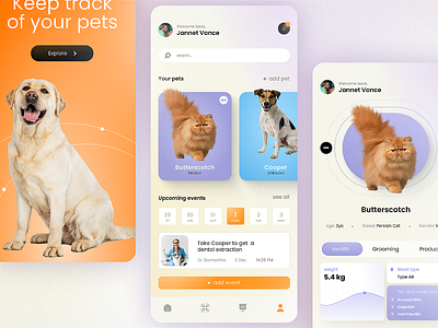 Pet info tracker app | UI Study #2 app casestudy dashboard design figma graphic design health pet ui