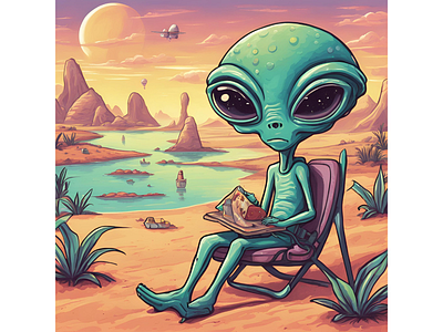 Alien's first summer vacation graphic design illustration