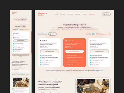 Subscription Page of Hammer's Call..._Mobile Responsive clean color design law legal dispute logo mobile responsive student legal application subscription page typography ui ux