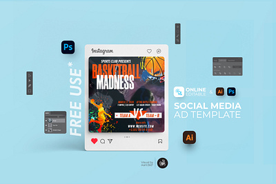 Basketball Ad Template aam360 aam3sixty basketball ad basketball commercial basketball posters diy branding flyer template free template instagram post march madness advertising ideas social media template sports ad